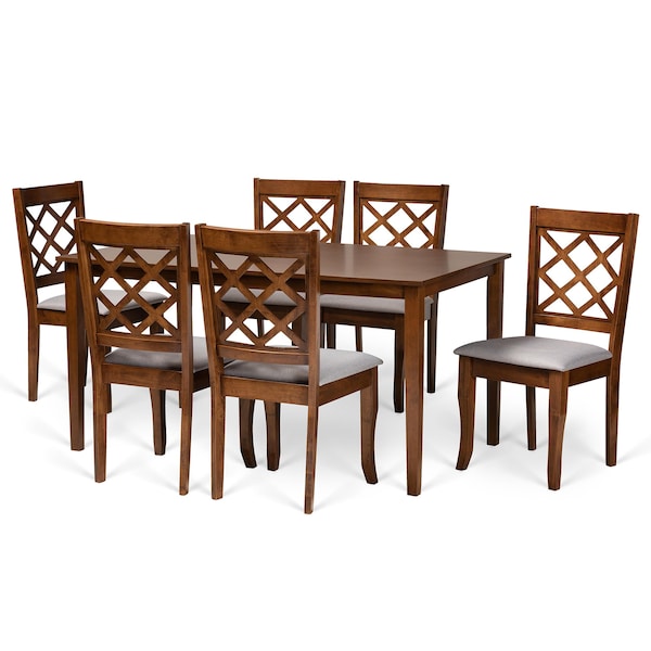 Baxton Studio Verner Modern and Contemporary Grey Fabric and Walnut Brown Finished Wood 7-Piece Dining Set 174-10541-10520-Zoro - main